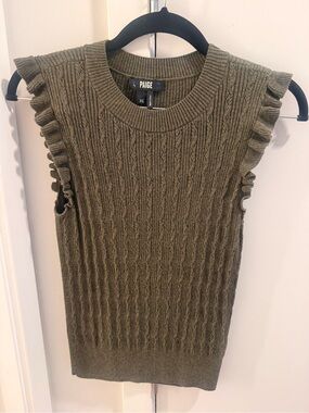 PAIGE Olive Cable-Knit Ruffle Shoulder Sweater Tank